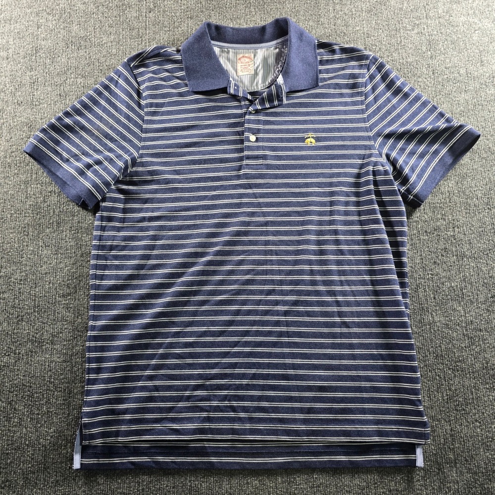Brooks Brothers Mens Supima Cotton Original Fit Striped Polo Shirt Navy Blue L